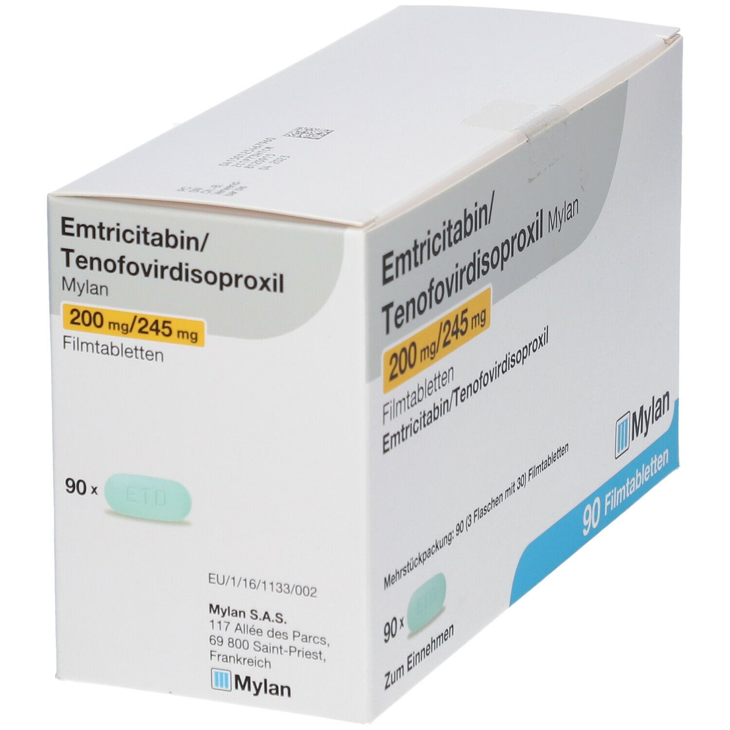 EMTRICITABIN/Tenofovirdisoproxil Mylan 200/245 mg 90 St Filmtabletten