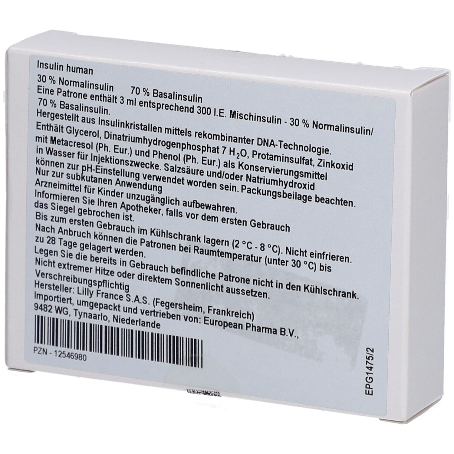 Rückseite der weißen Kartonverpackung mit Produktinformationen und Inhaltsstoffen. Text in deutscher Sprache.