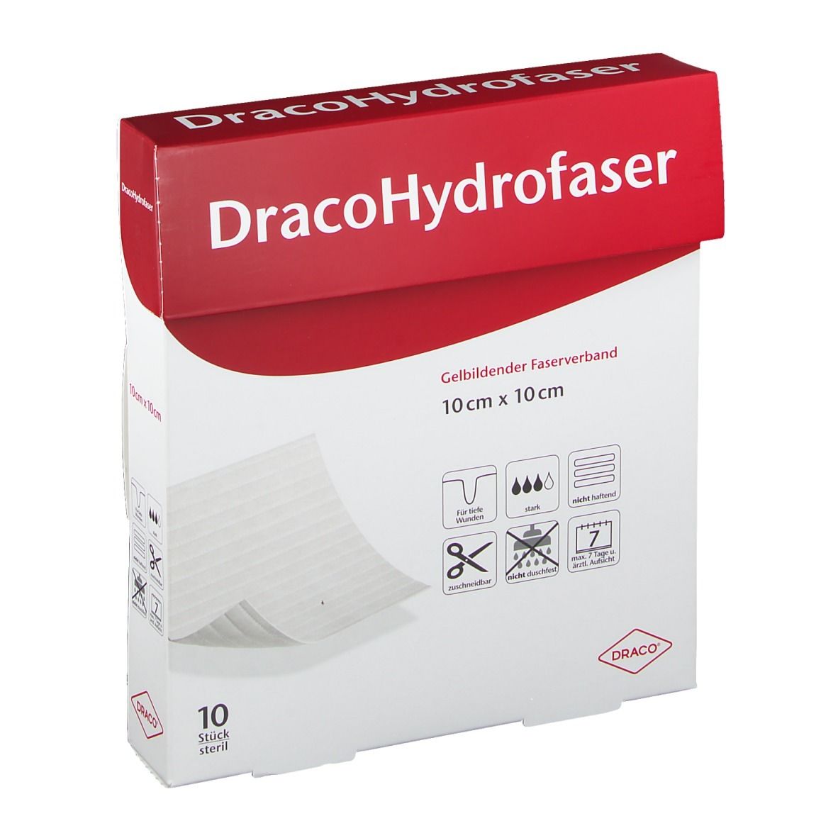 Dracohydrofaser 10x10 cm gelbildender Faserverband 10 St Verband