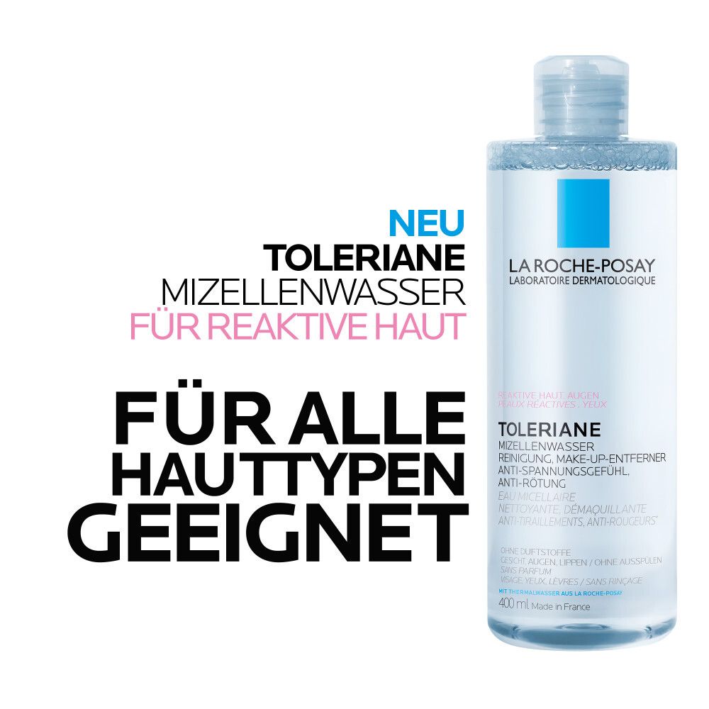 La Roche-Posay Mizellenwasser für reaktive Haut. Text: Für alle Hauttypen geeignet.