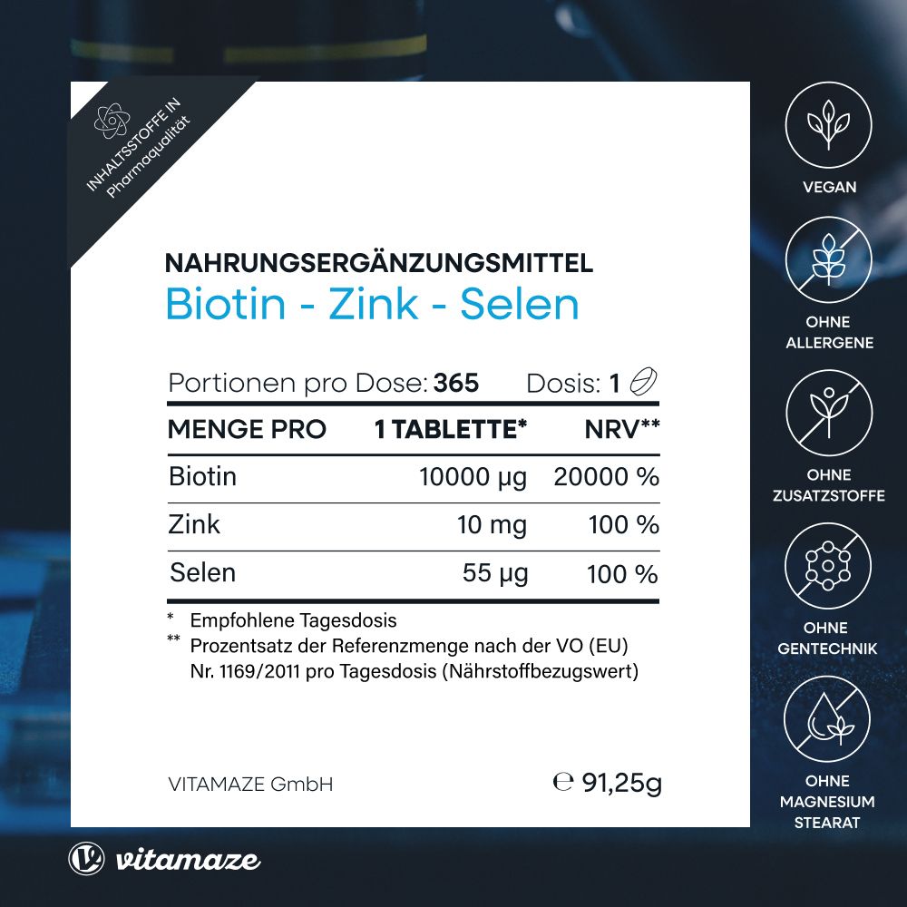 BIOTIN 10 mg hochdosiert + Zink + Selen