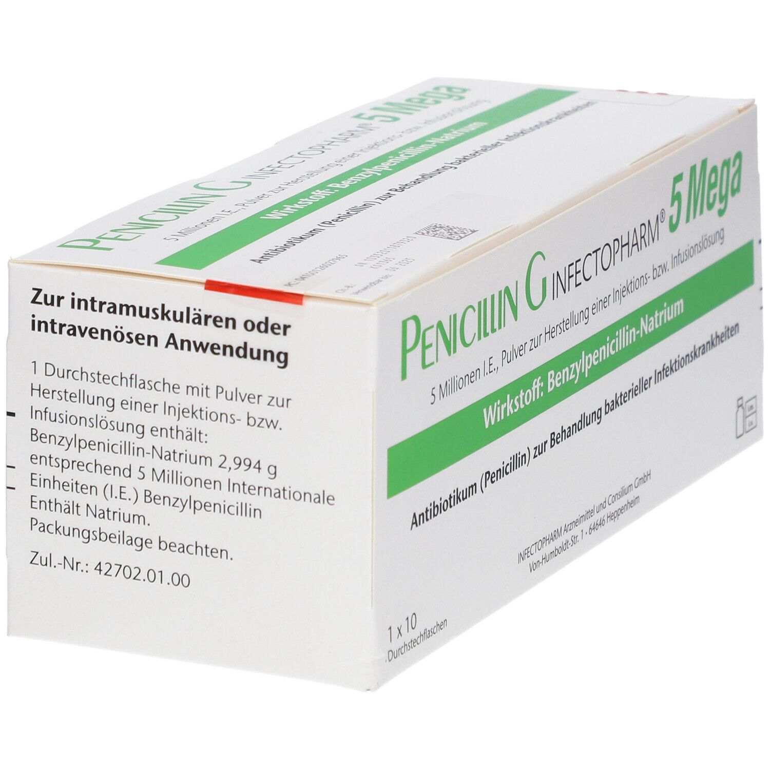 Penicillin G Infectopharm 5 Mega P.z.H.e.IIL Dsfl. 10 St Pulver z. Herst. e. Injektions- oder Infusionslös.