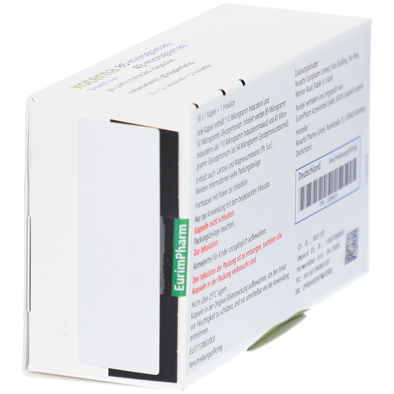 XOTERNA Breezhaler-Verpackung mit geöffneter Lasche. Aufschrift: EurimPharm.