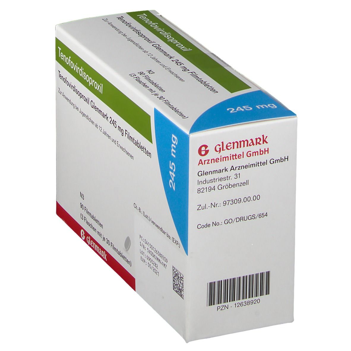 Tenofovirdisoproxil Glenmark 245 mg Filmtabletten 90 St