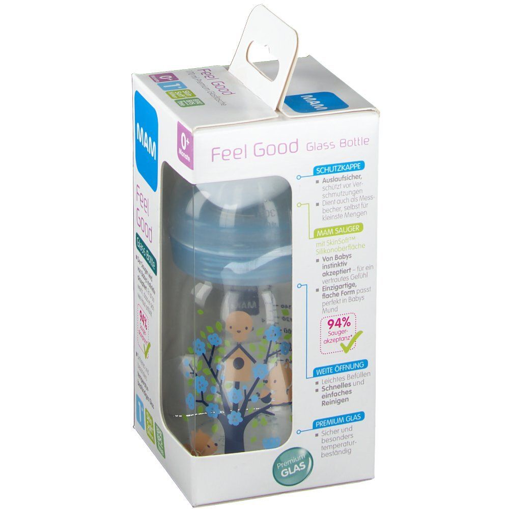 MAM Feel Good Glass Bottle 170 ml blau