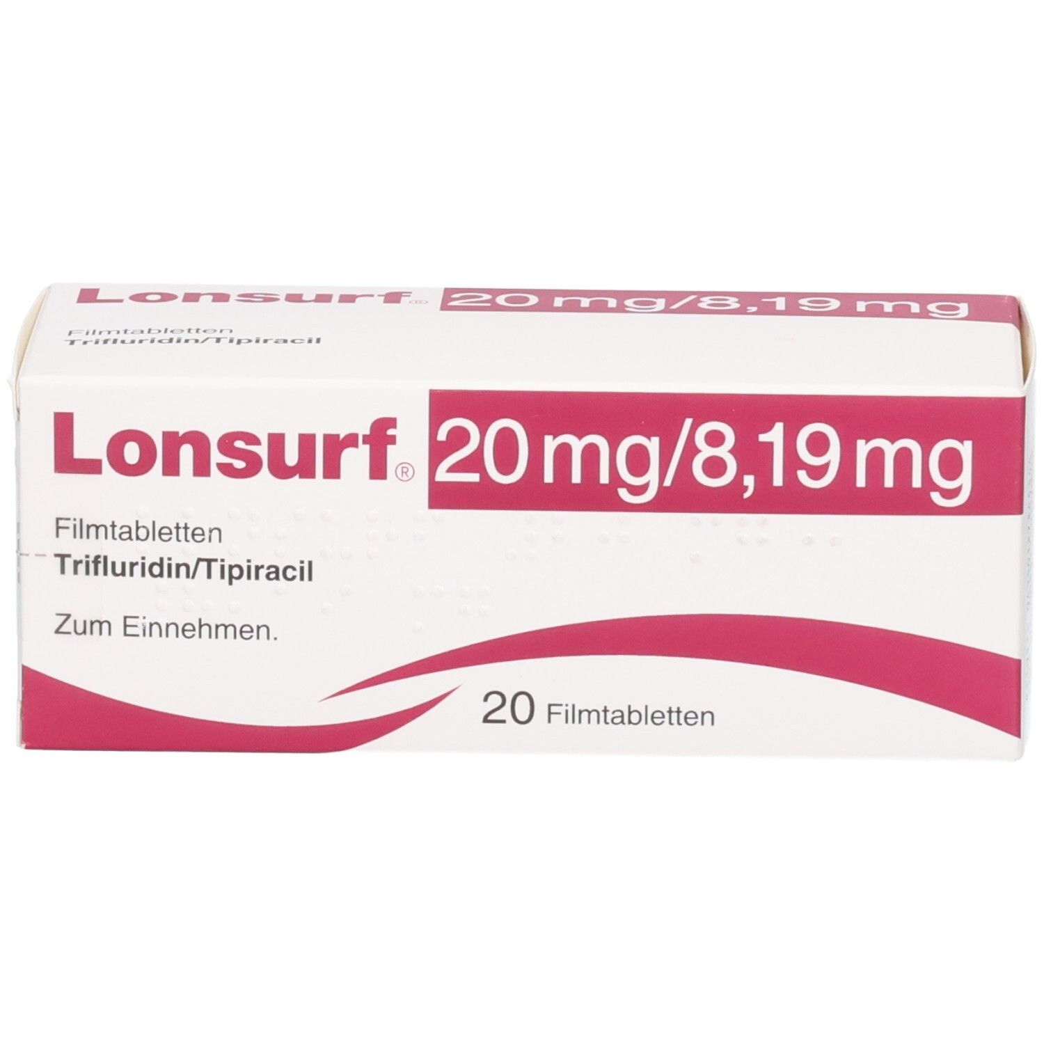 Lonsurf 20 mg/8,19 mg Filmtabletten Verpackung, Vorderseite.
