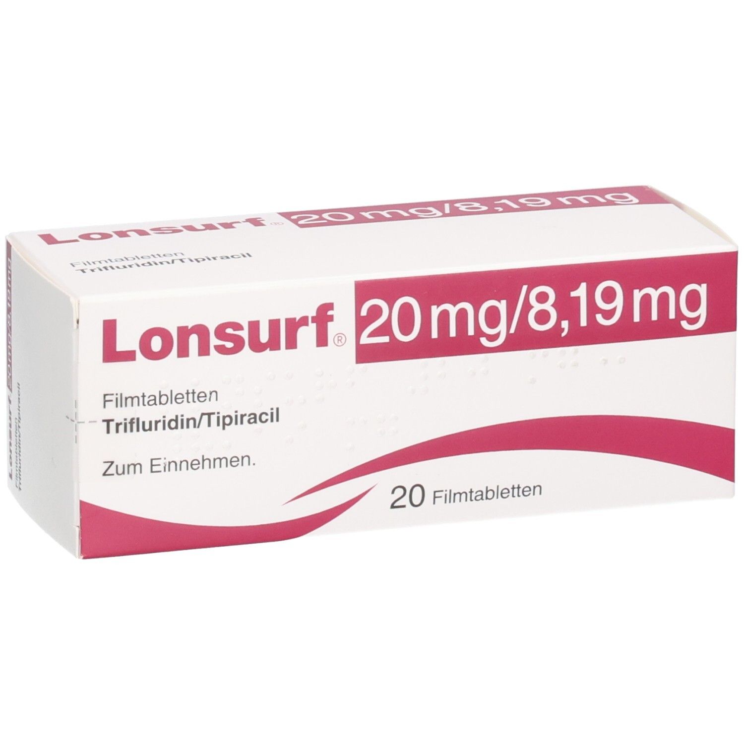 Lonsurf 20 mg/8,19 mg Filmtabletten Verpackung, Vorderansicht.