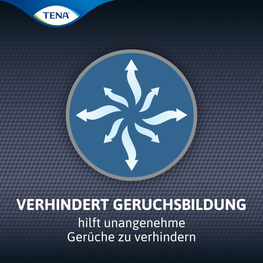 Verhindert Geruchsbildung. Hilft unangenehme Gerüche zu verhindern. TENA Logo.
