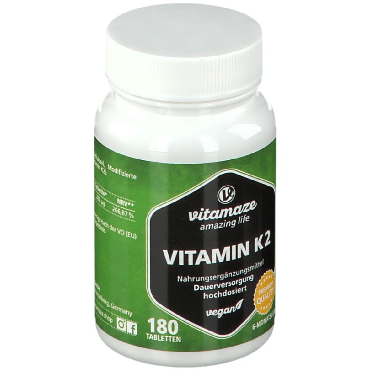 Vitamaze VITAMIN K2 200 µg hochdosiert vegan 180 St Shop Apotheke