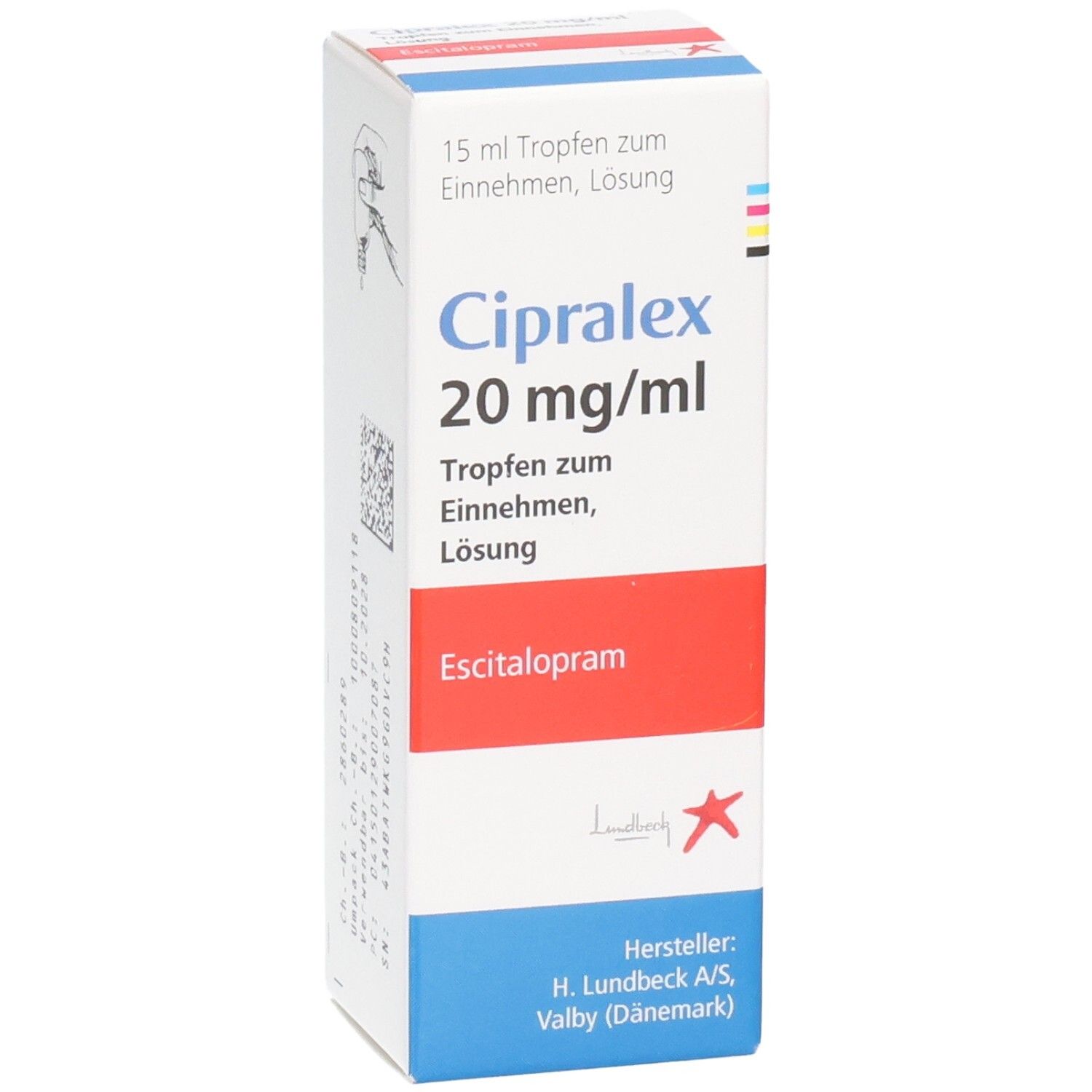 Cipralex 20 mg/ml Tropfen zum Einnehmen, Lösung. Wirkstoff Escitalopram.