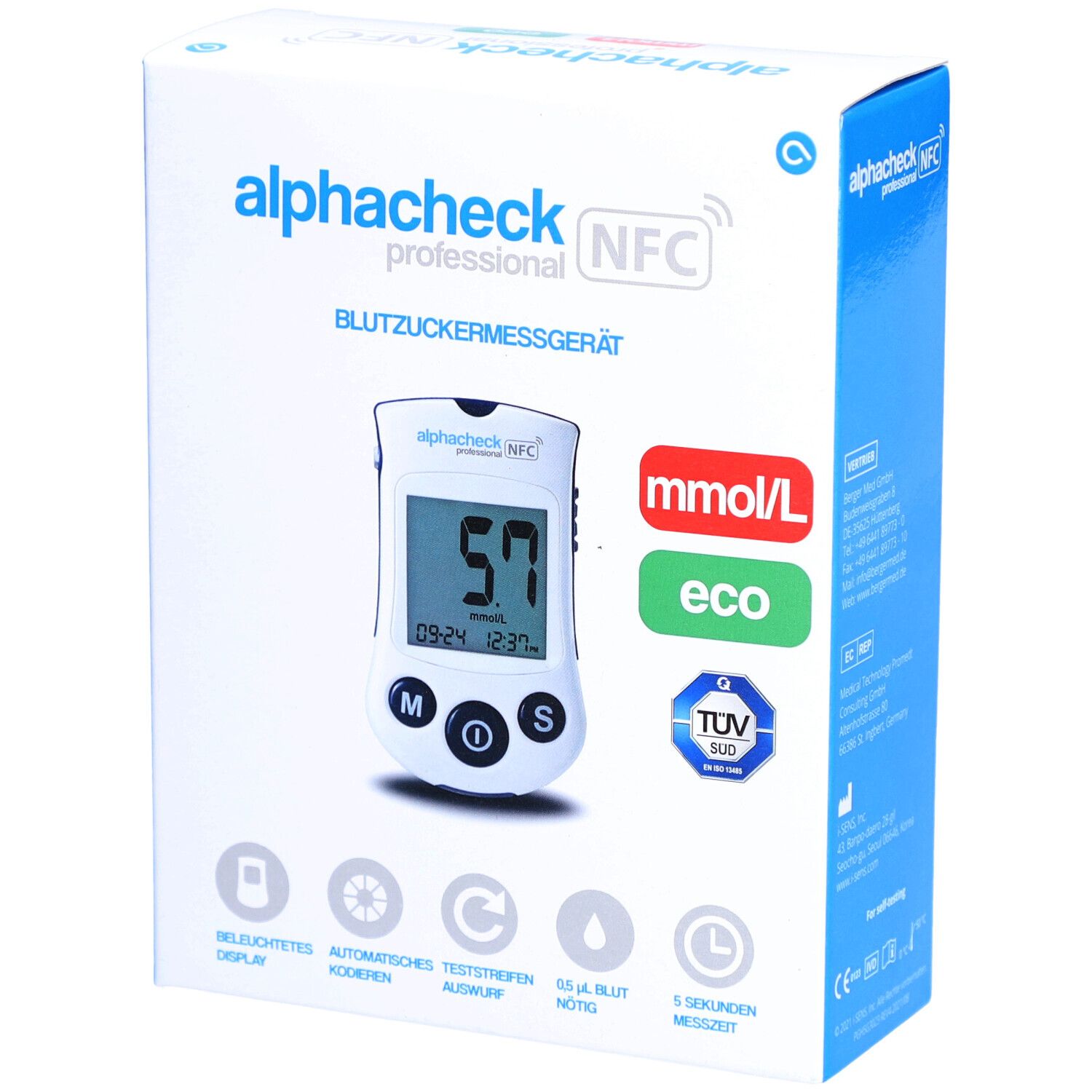 ALPHACHECK® professional Blutzuckermessgerät mmol/l eco