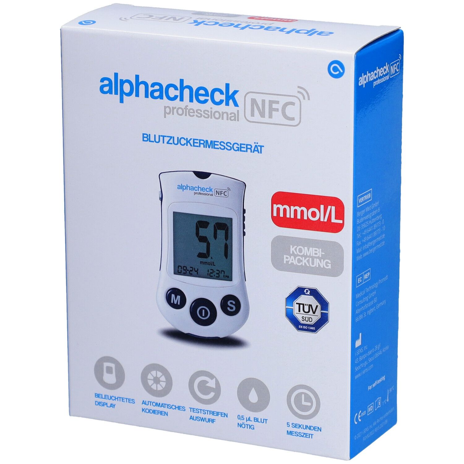 ALPHACHECK® professional Blutzuckermessgerät mmol/l Kombipack