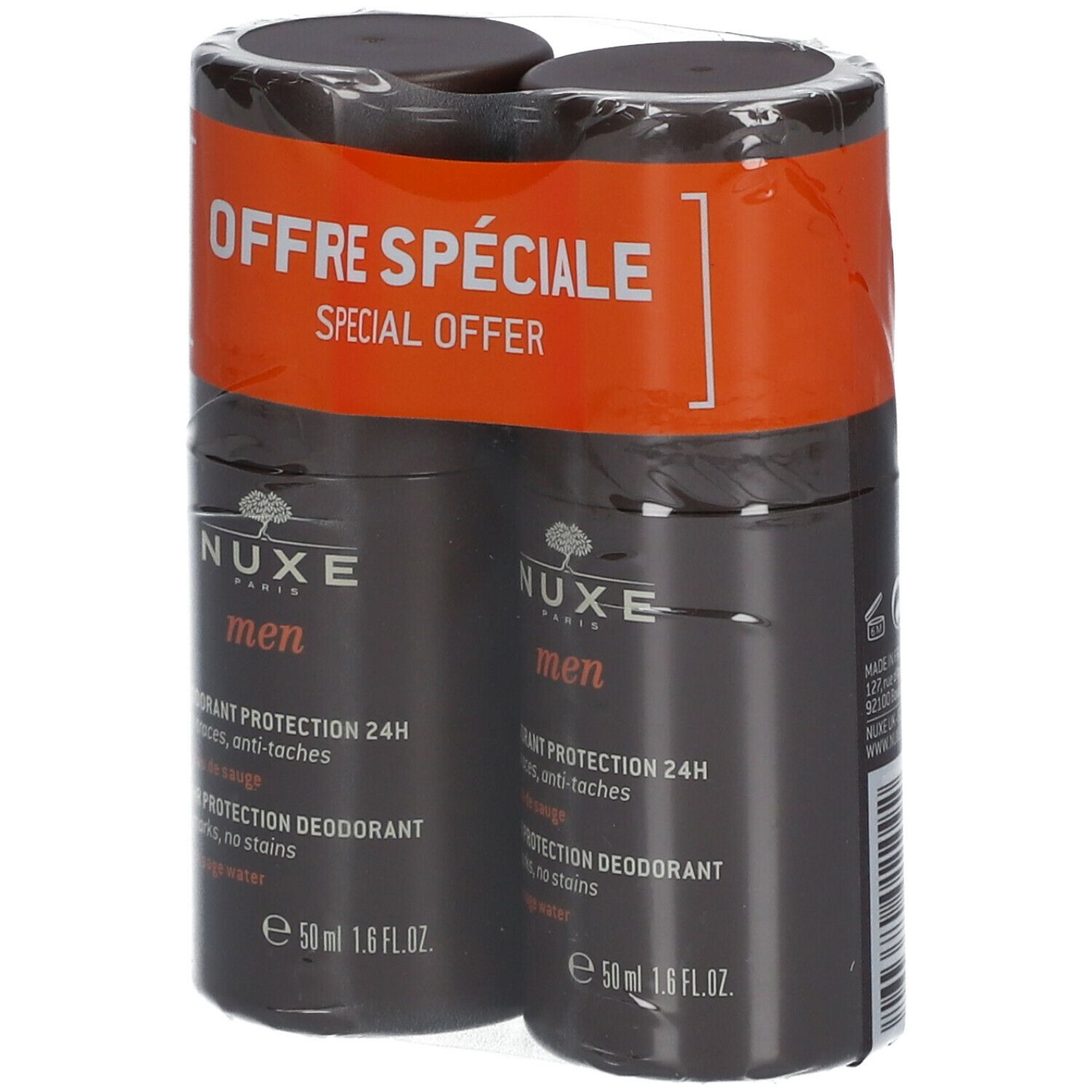 NUXE Men aluminiumfreies Deodorant mit 24H Schutz gegen Schweiß und Körpergeruch Doppelpack