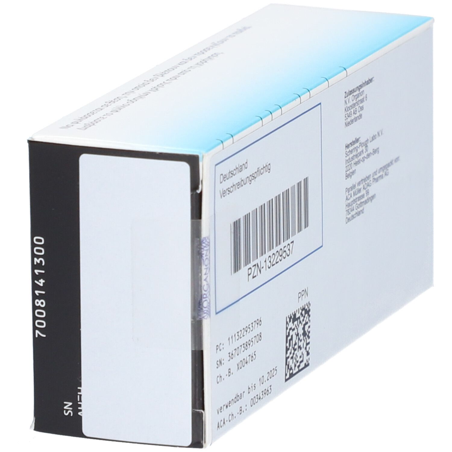 Rückseite der SYCREST 10 mg Schachtel. Barcode und Informationen wie Hersteller, Chargennummer und Verfallsdatum.