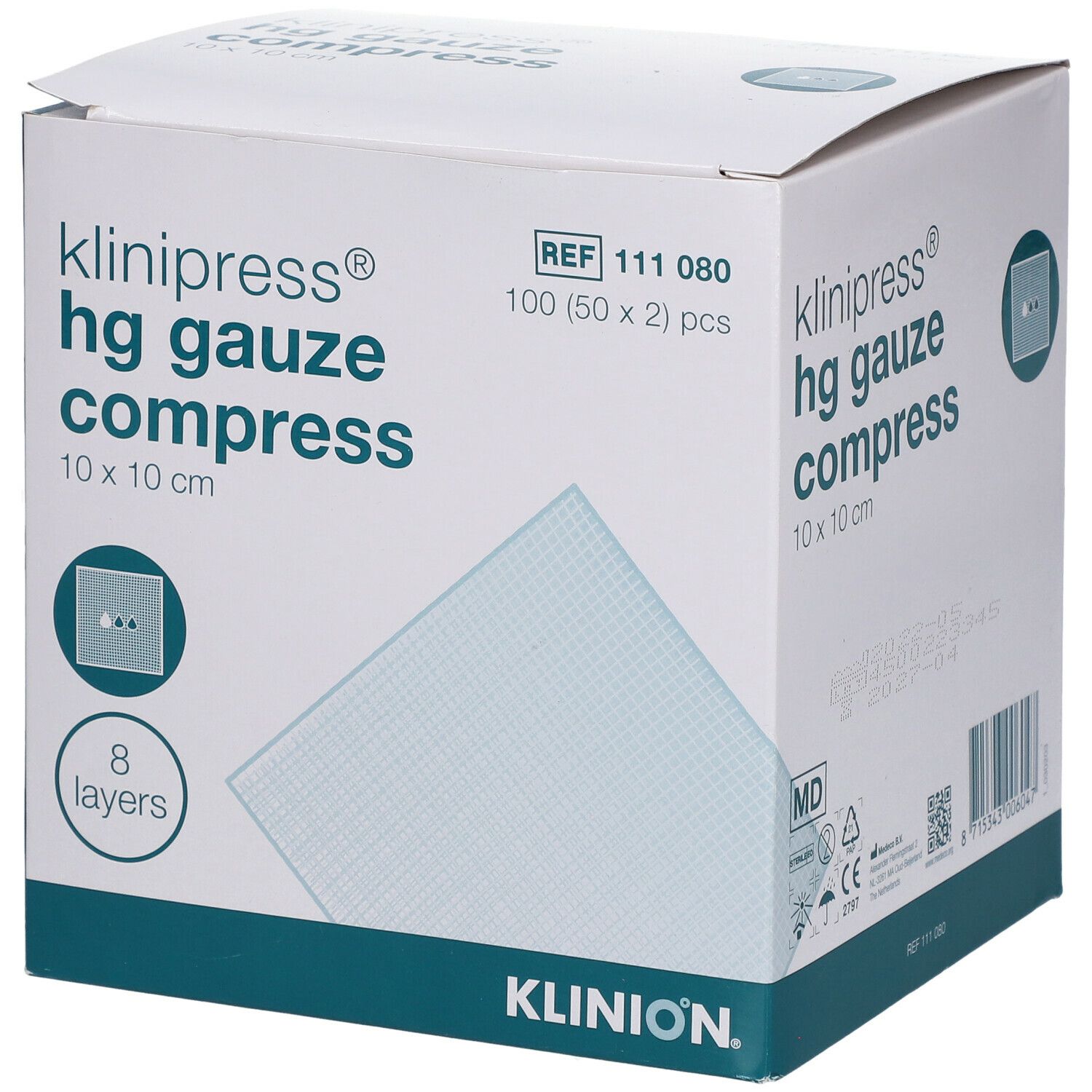 Klinipress hg gauze compress 10x10 cm steril 8lag. 2x50 St Kompressen