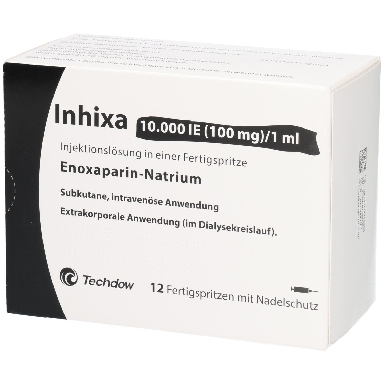 Inhixa 10.000 IE (100 mg)/1 ml Injektionslösung in Fertigspritzen, Enoxaparin-Natrium.
