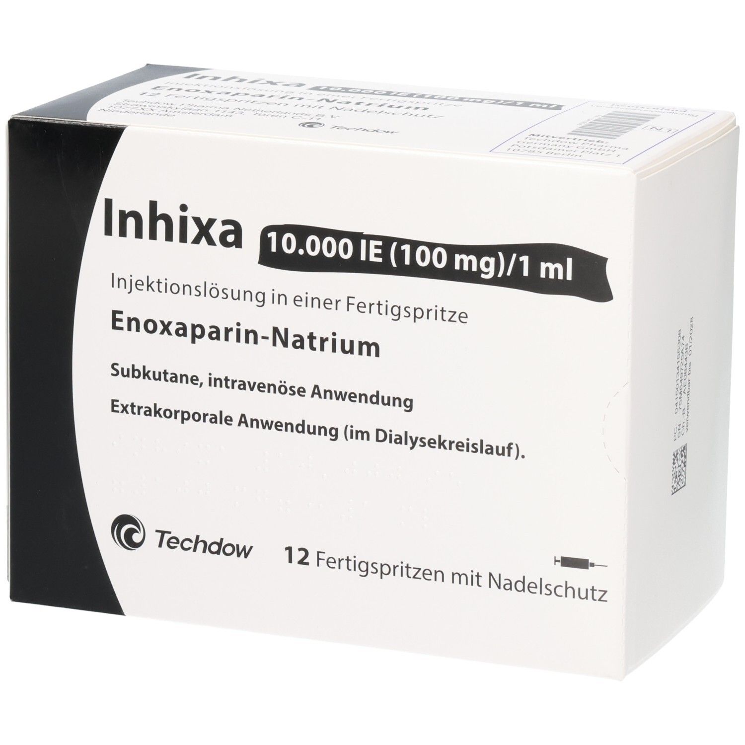 Inhixa 10.000 IE (100 mg)/1 ml Injektionslösung in Fertigspritzen, Enoxaparin-Natrium.