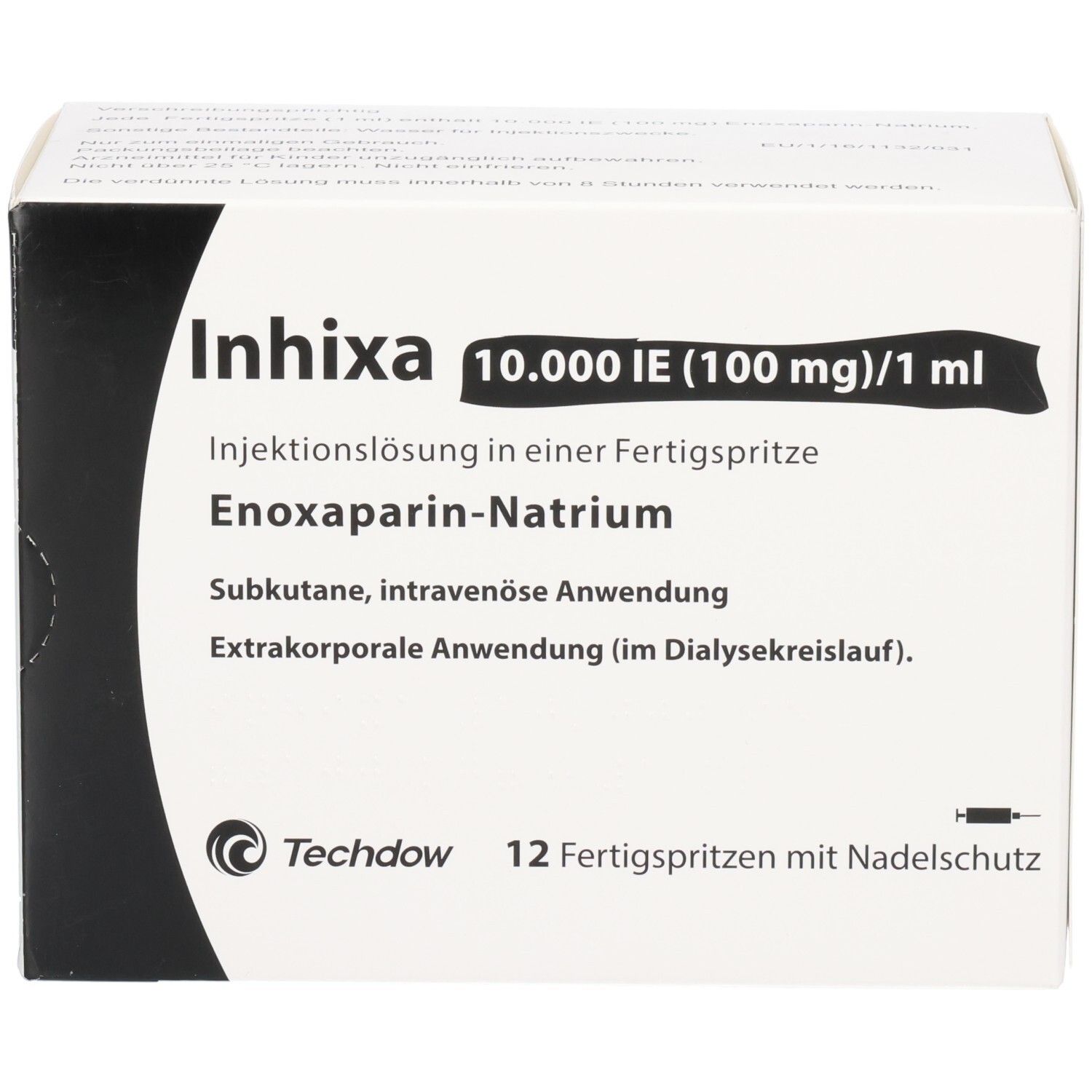 Inhixa 10.000 IE (100 mg)/1 ml Injektionslösung in Fertigspritzen, Enoxaparin-Natrium.
