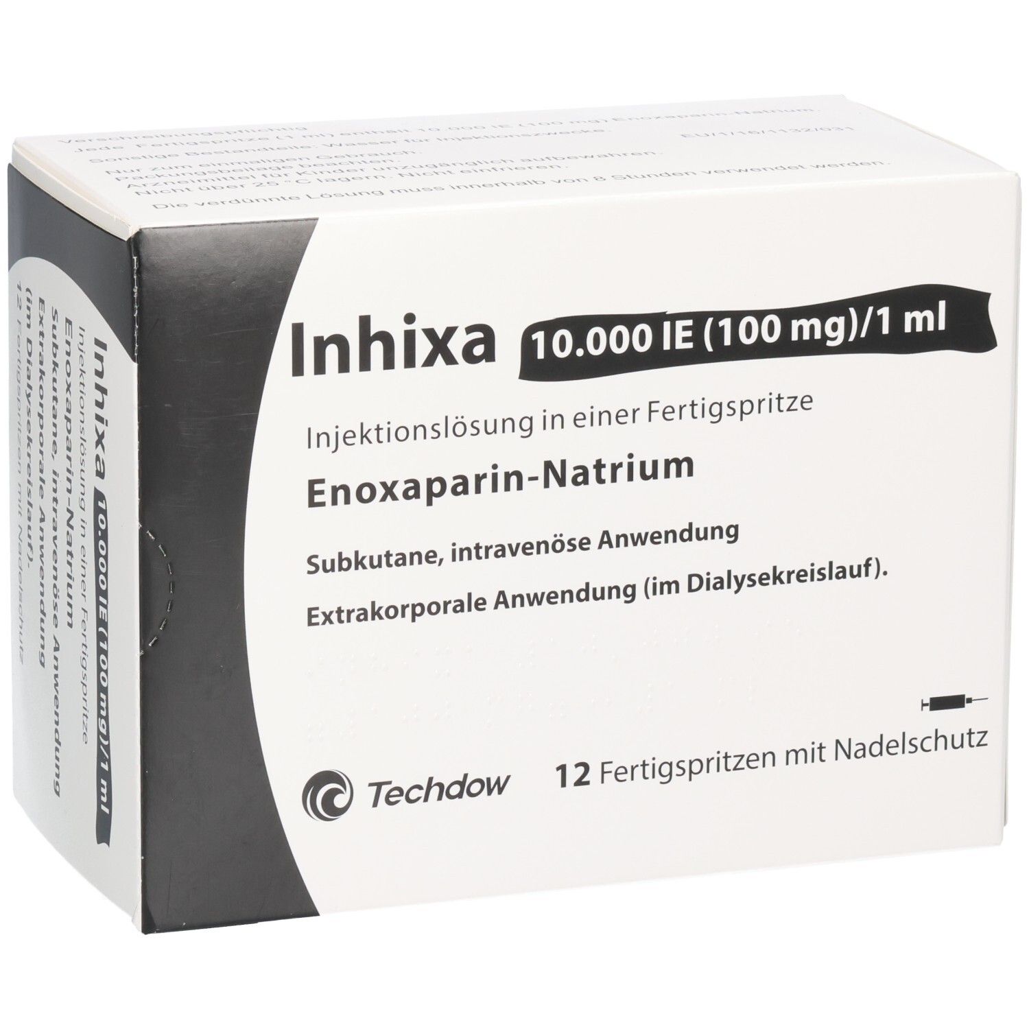 Inhixa 10.000 IE (100 mg)/1 ml Injektionslösung in Fertigspritzen, Enoxaparin-Natrium.