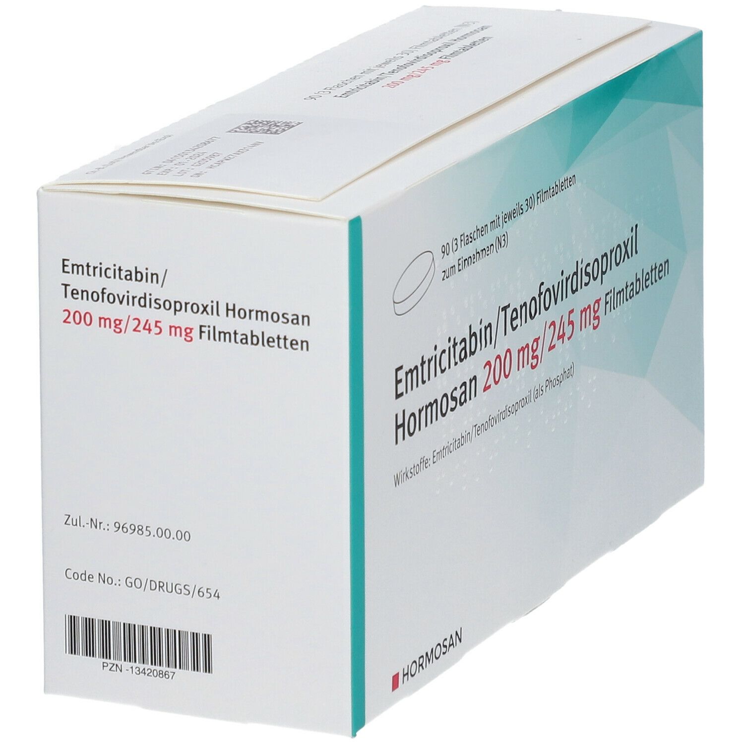 EMTRICITABIN/Tenofovirdisoproxil Hormos.200/245mg 3x30 St Filmtabletten