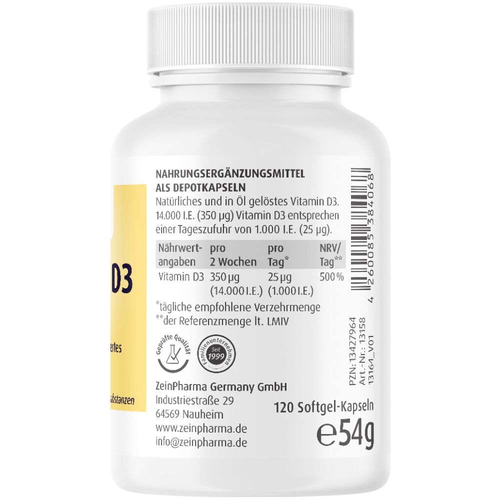 ZeinPharma® Vitamin D3 Kapseln 14.000 I.E. Softgel