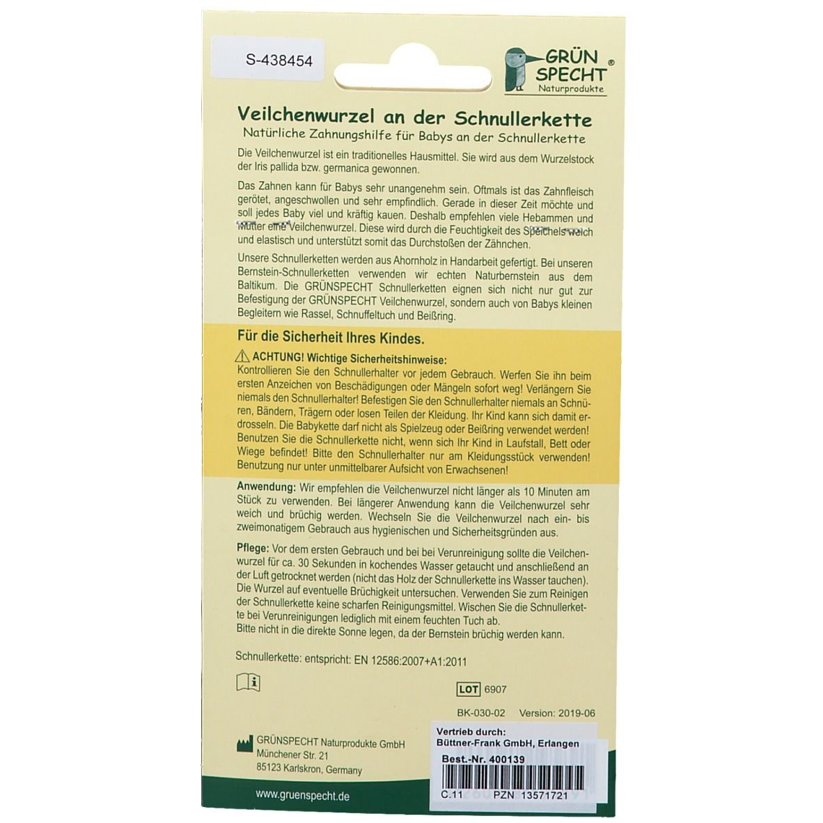GRÜNSPECHT® Veilchenwurzel an Schnullerkette