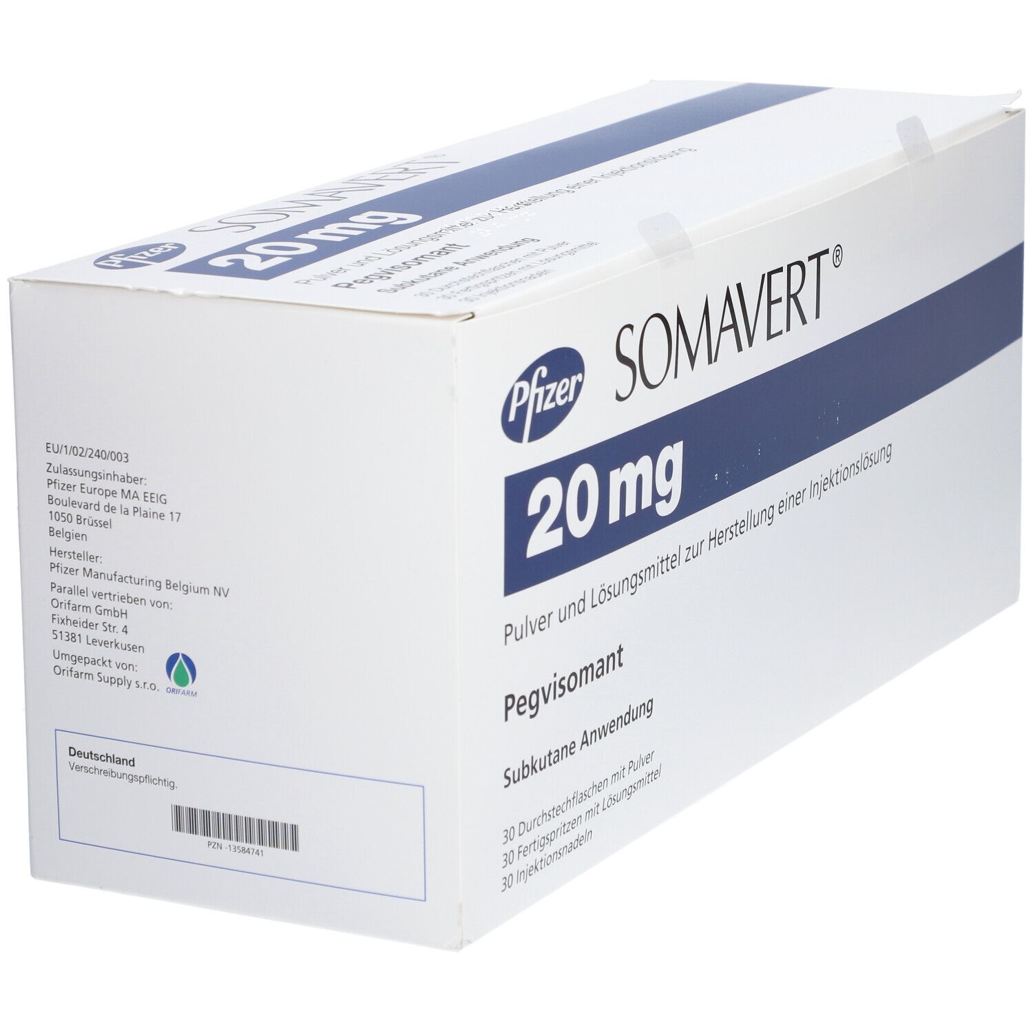 Somavert 20 mg Plv.u.Lösungsm.z.H.e.Inj.-Lsg.Dsfl. 30 St Pulver und Lösungsm. z. Herst. e. Injektionslösung