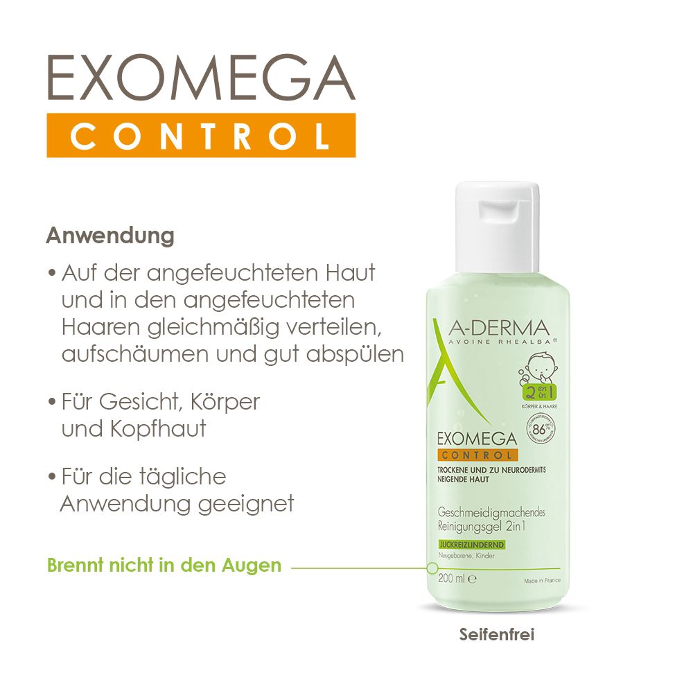 A-DERMA EXOMEGA Control Geschmeidigmachendes Reinigungsgel 2 in 1