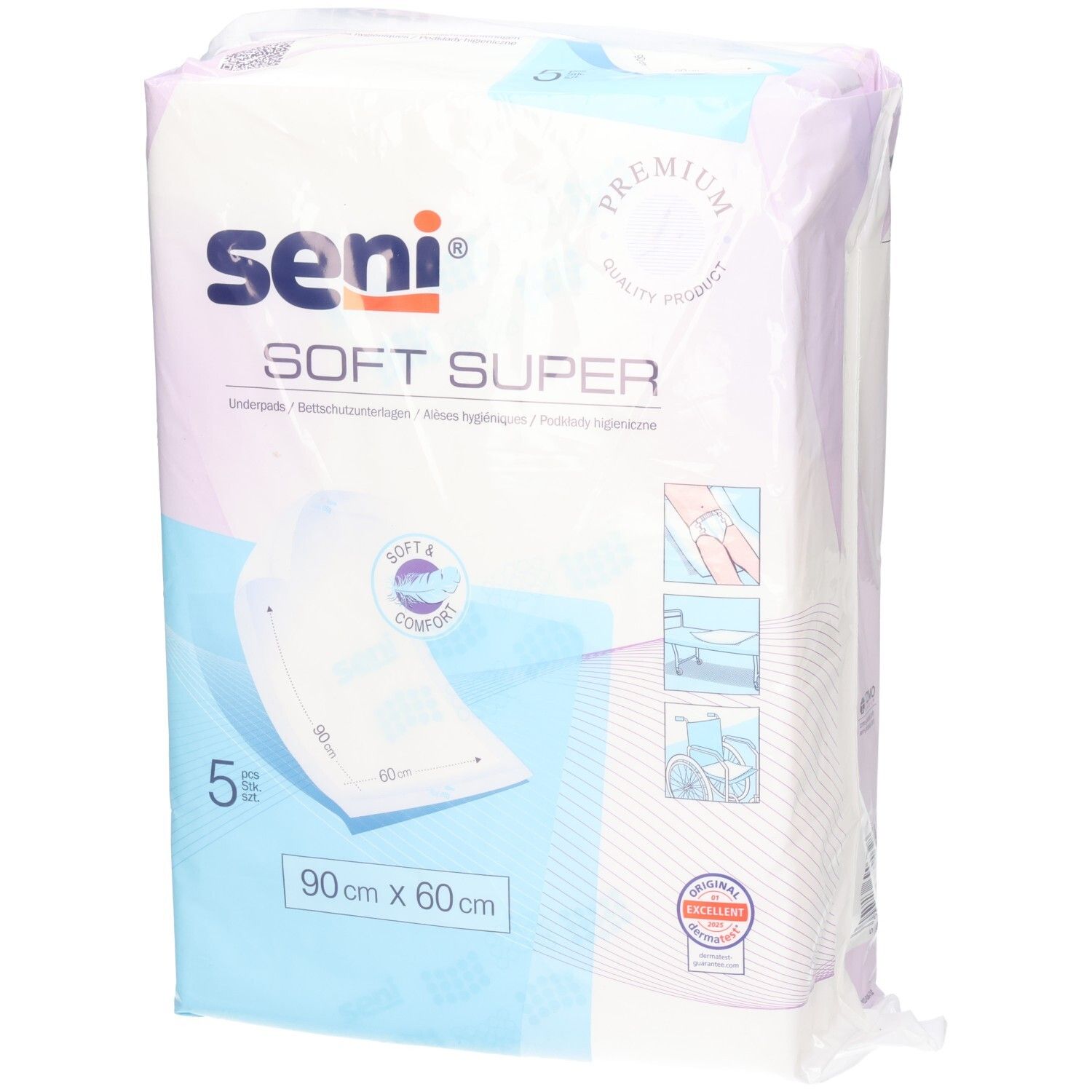 Seni Soft Super Krankenunterlagen, 90x60 cm, 5 Stück.