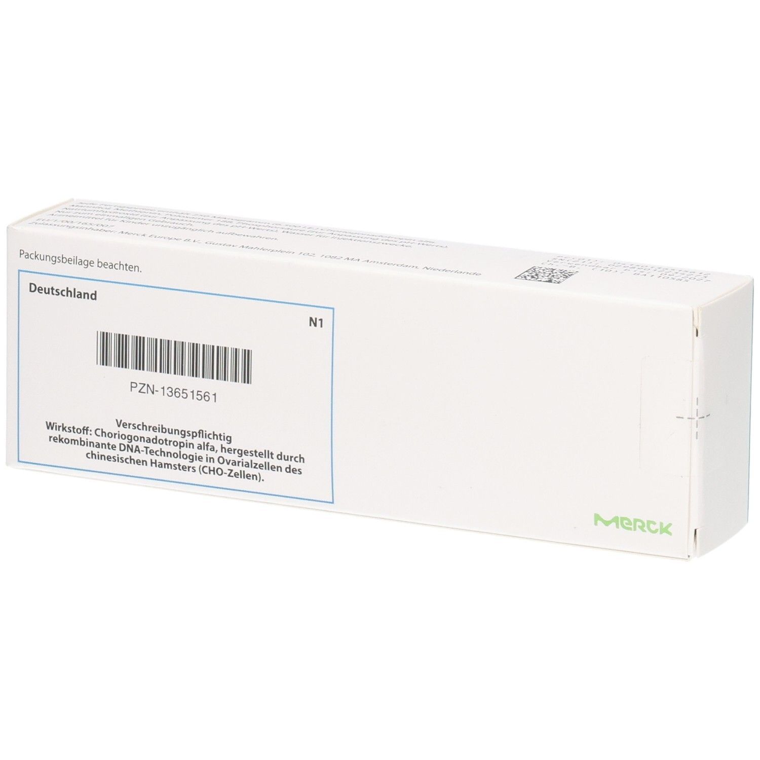 OVITRELLE 250 Mikrogramm/0,5 ml. PZN-13651561. Wirkstoff: Choriogonadotropin alfa. Hergestellt durch rekombinante DNA-Technologie. Merck.