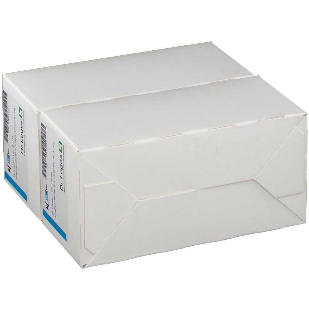 Zwei weiße Faltschachteln, Ansicht von unten. Keine Beschriftung sichtbar.