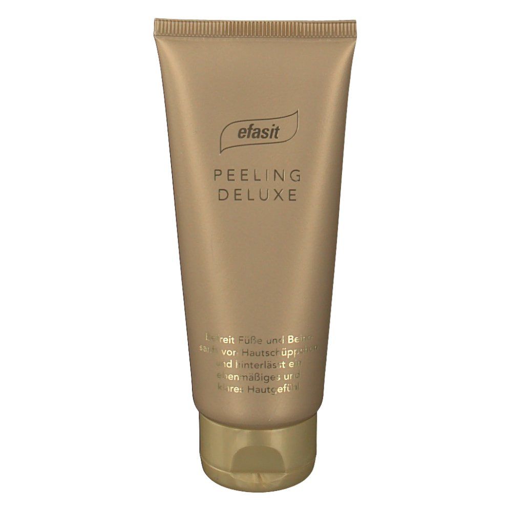 Beige Tube mit goldfarbenem Verschluss. Aufschrift: efasit, PEELING DELUXE.
