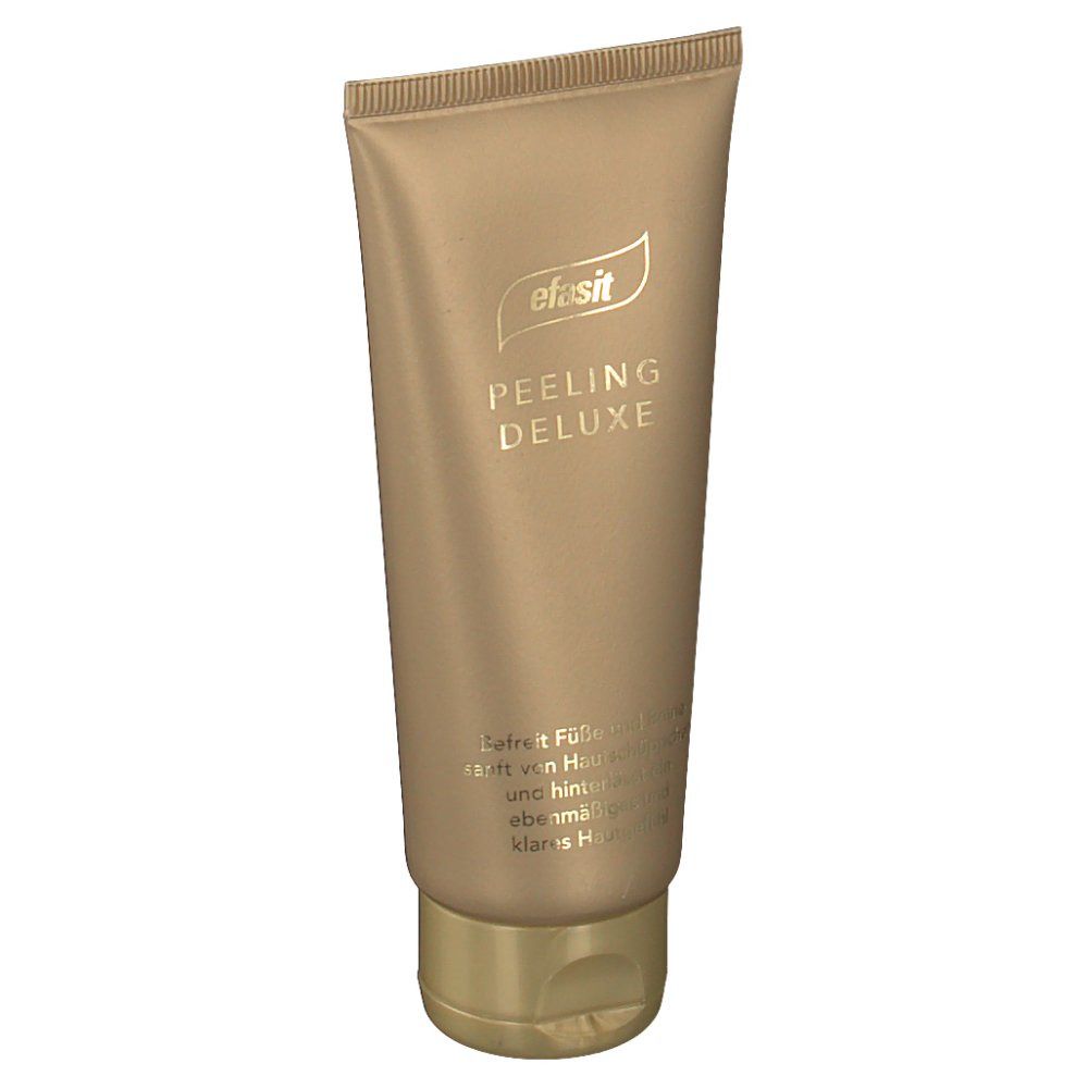 Beige Tube mit goldfarbenem Verschluss. Aufschrift: efasit, PEELING DELUXE.
