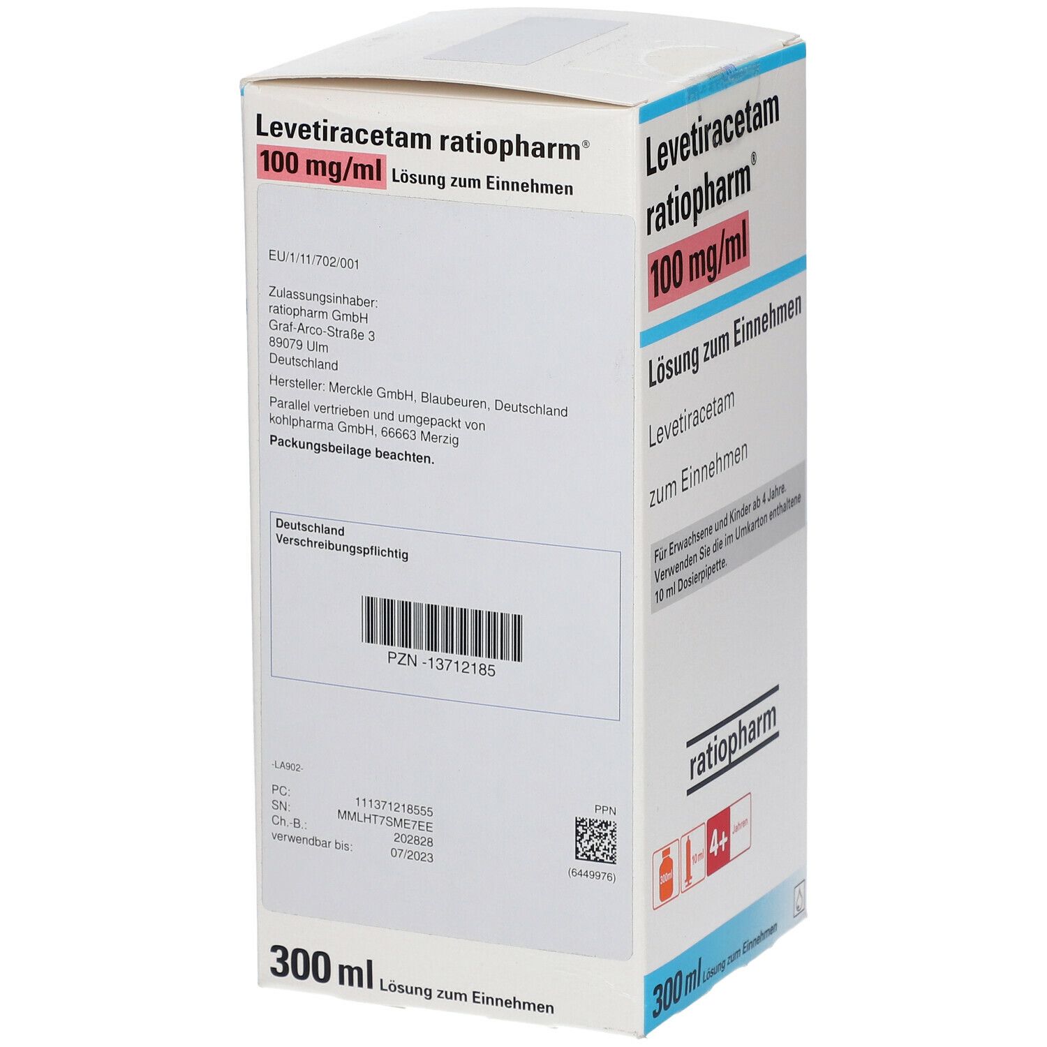 LEVETIRACETAM-ratio.100 mg/ml L.z.E.10ml Dos.Spr. 300 ml Lösung zum Einnehmen