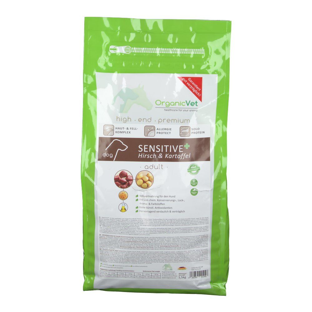 OrganicVet HUND Trockenfutter SENSITIVE + Getreidefrei Hirsch & Kartoffel