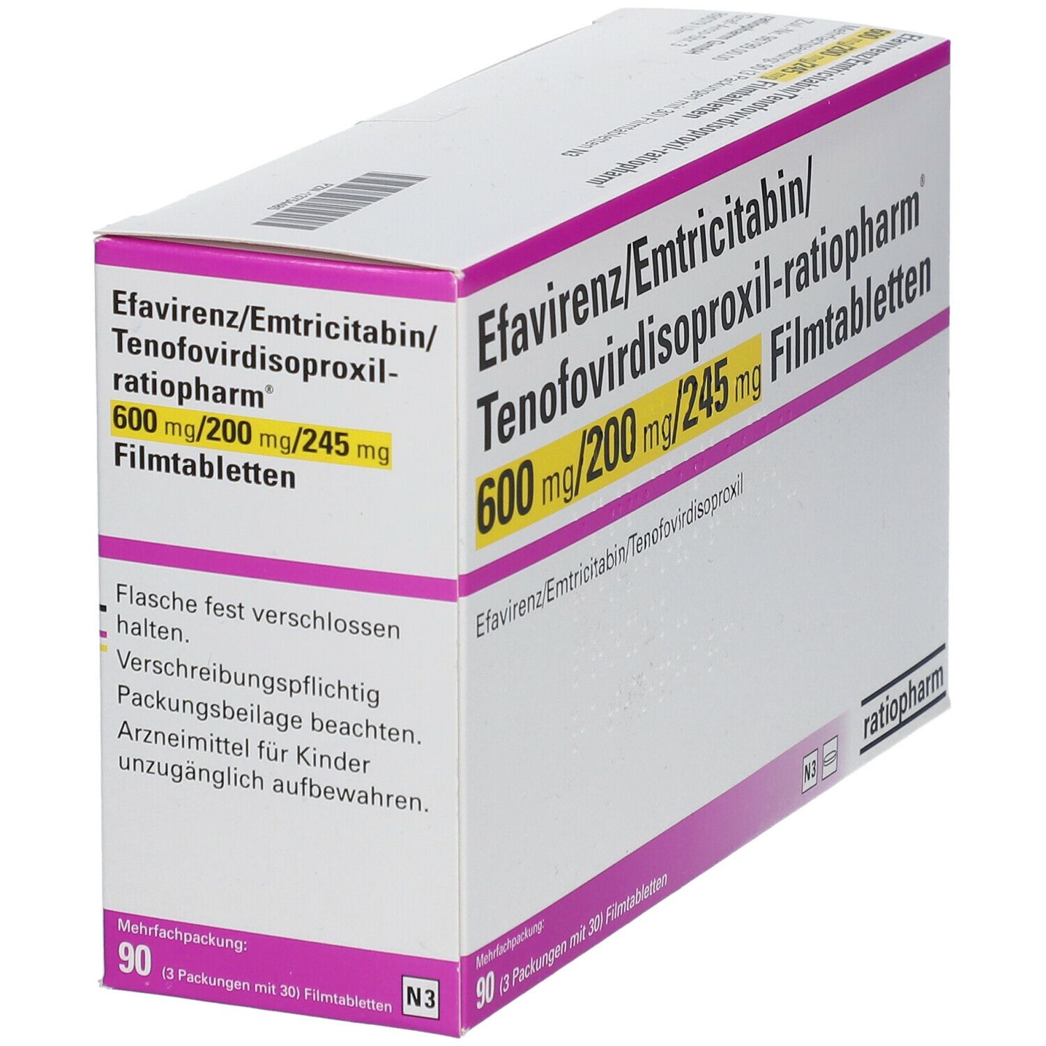 EFAVIRENZ/Emtricitabin/Tenofovi.-ratio 600/200/245 3x30 St Filmtabletten