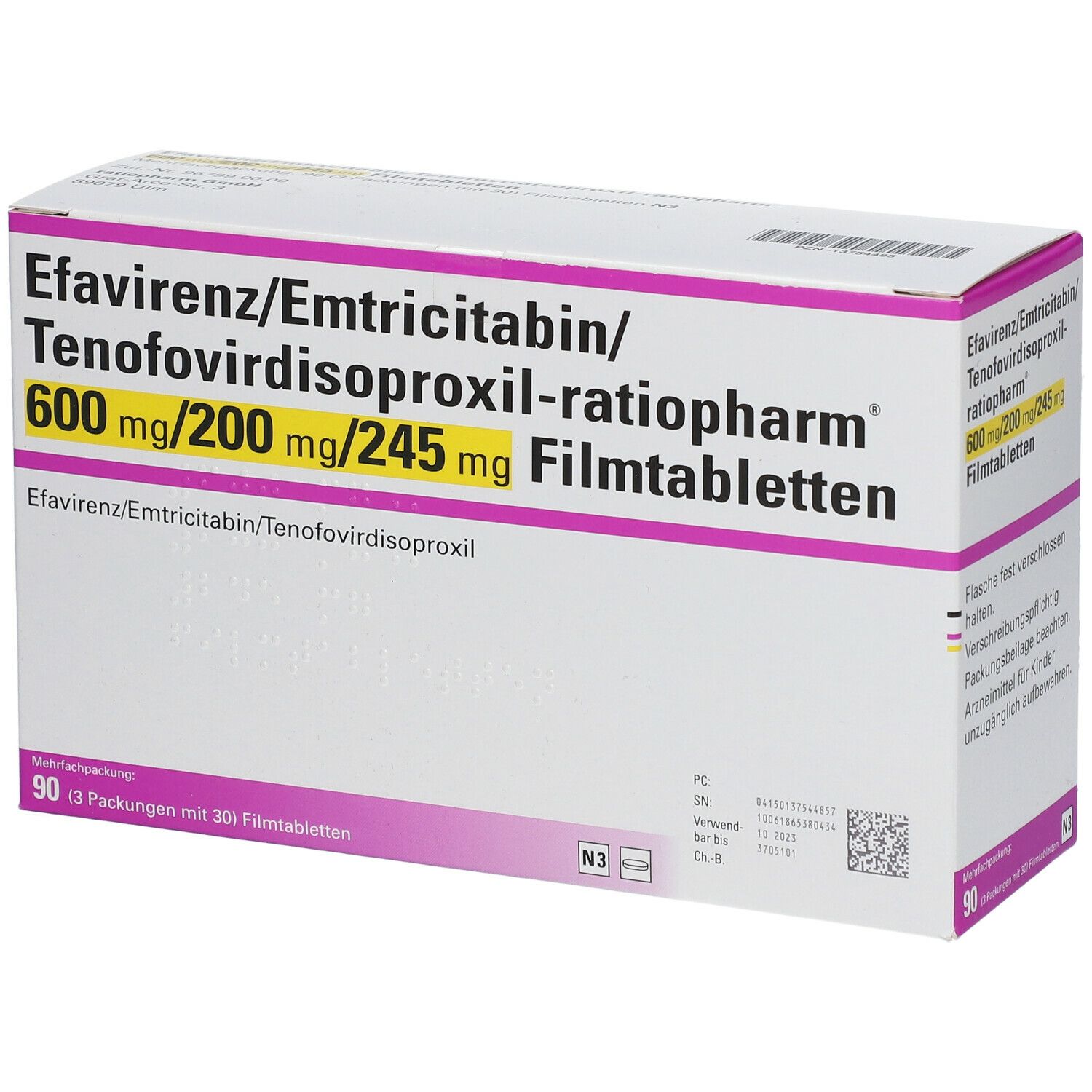 Efavirenz/Emtricitabin/Tenofovirdisoproxil-ratiopharm® 600 mg/200 mg/245 mg