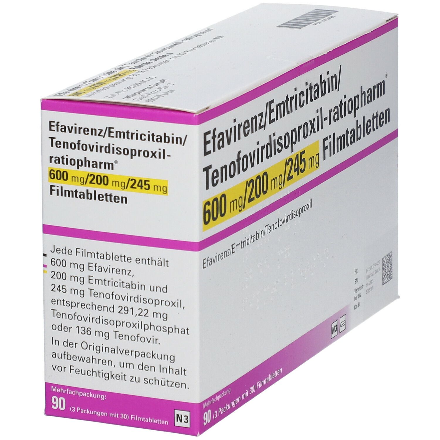 Efavirenz/Emtricitabin/Tenofovirdisoproxil-ratiopharm® 600 mg/200 mg/245 mg