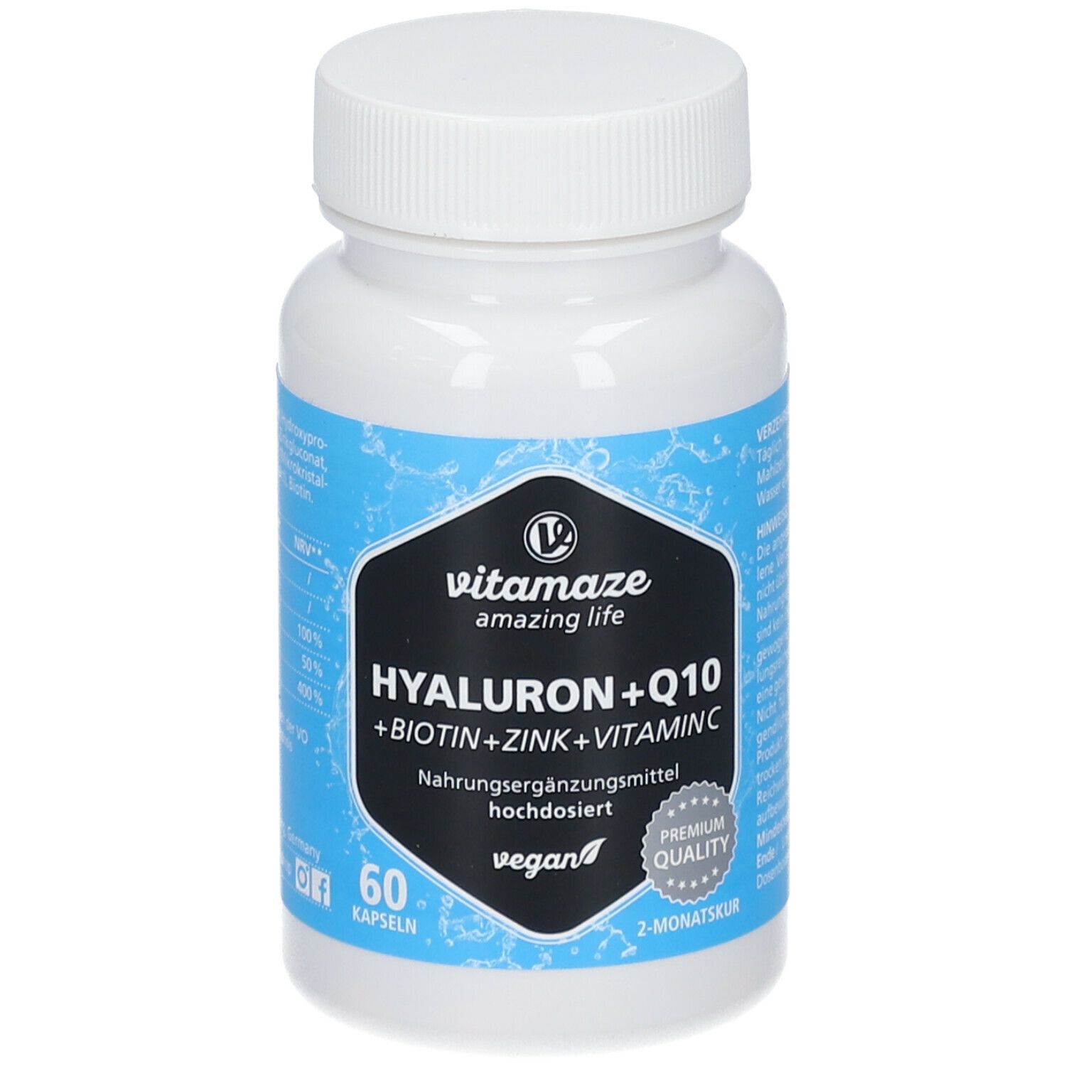 Hyaluronsäure 200 mg hochdos.+Coenzym Q10 vegan 60 St Kapseln