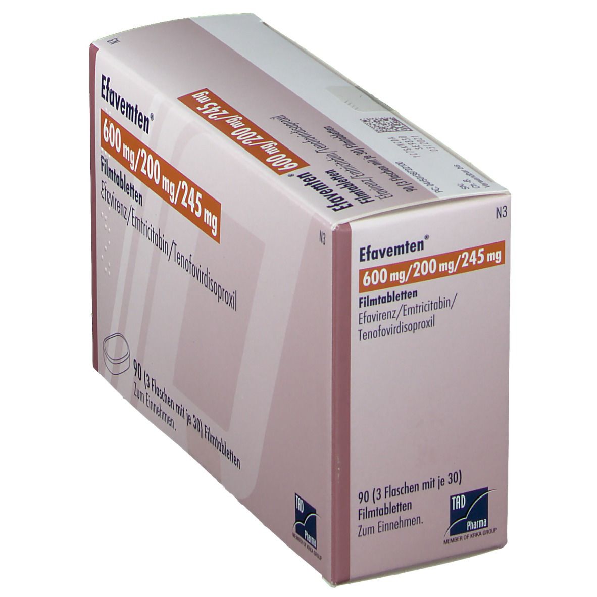 Efavemten 600 mg/200 mg/245 mg Filmtabl.Dose 90 St Filmtabletten