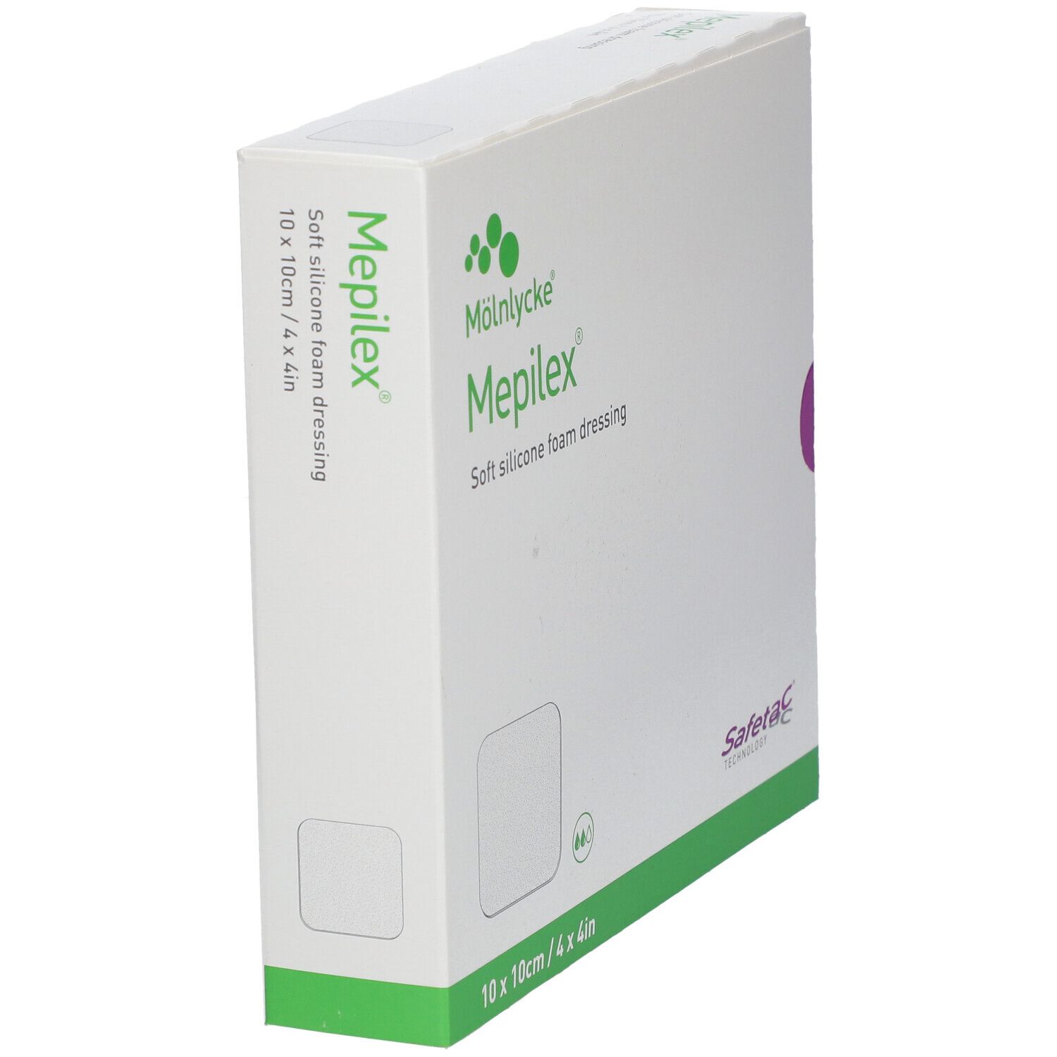 Mepilex Border Flex Lite Schaumverband 10x10cm Verpackung, Seitenansicht.
