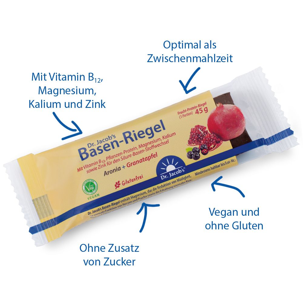 Dr. Jacob's Basen-Riegel Granatapfel Dattel Frucht Protein Vitamin B12 vegan