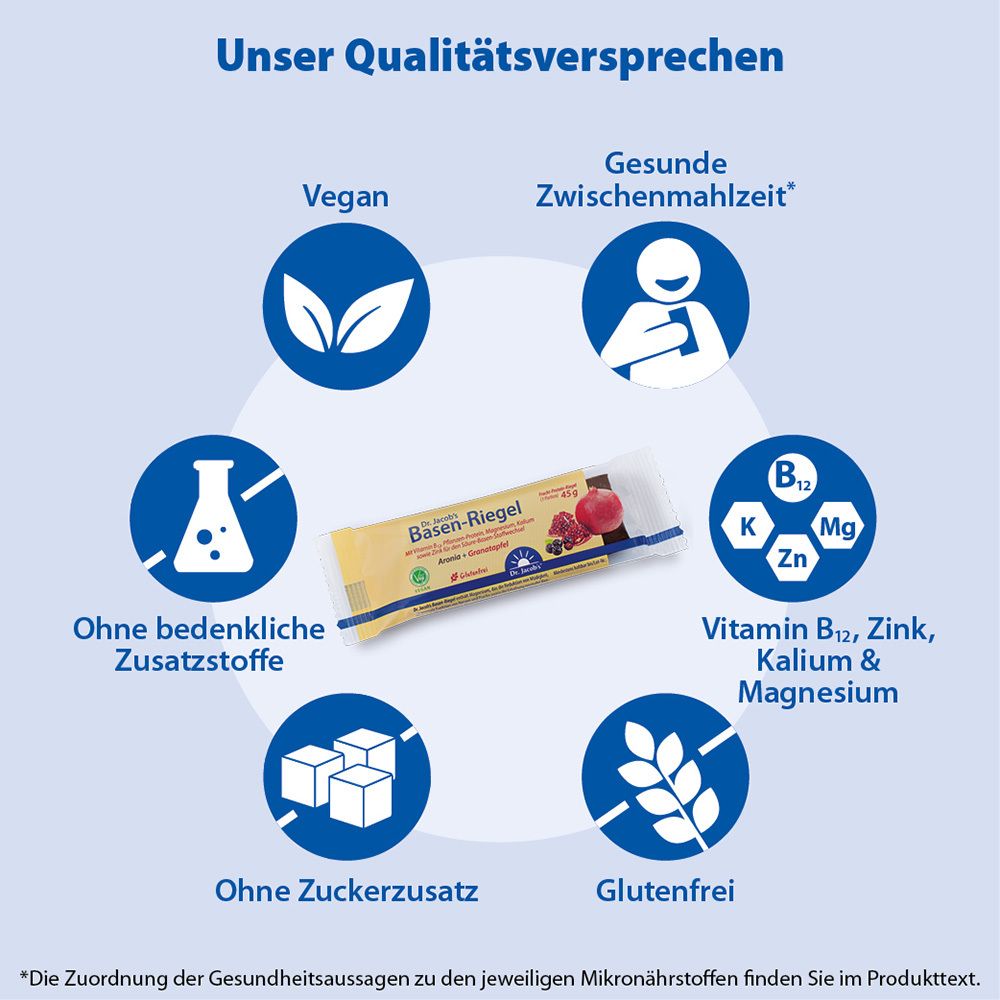 Dr. Jacob's Basen-Riegel Granatapfel Dattel Frucht Protein Vitamin B12 vegan