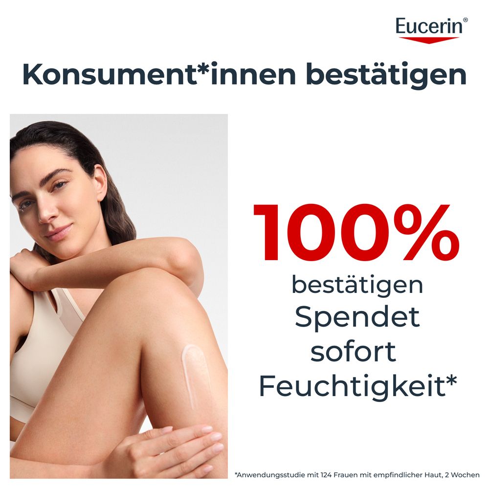 Frau mit glatter Haut. 100% bestätigen: Spendet sofort Feuchtigkeit. Studie mit 124 Frauen.