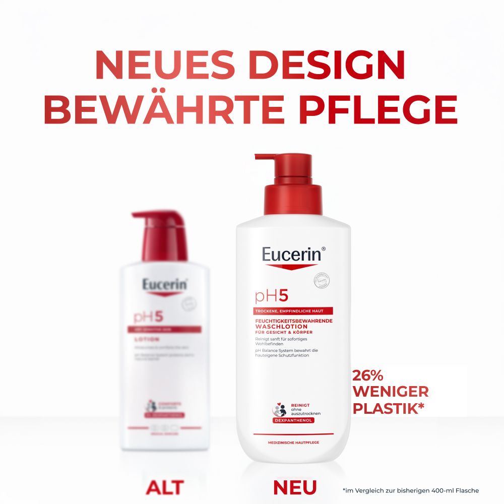 Eucerin pH5 WaschLotion: Neues Design, bewährte Pflege, 26% weniger Plastik.