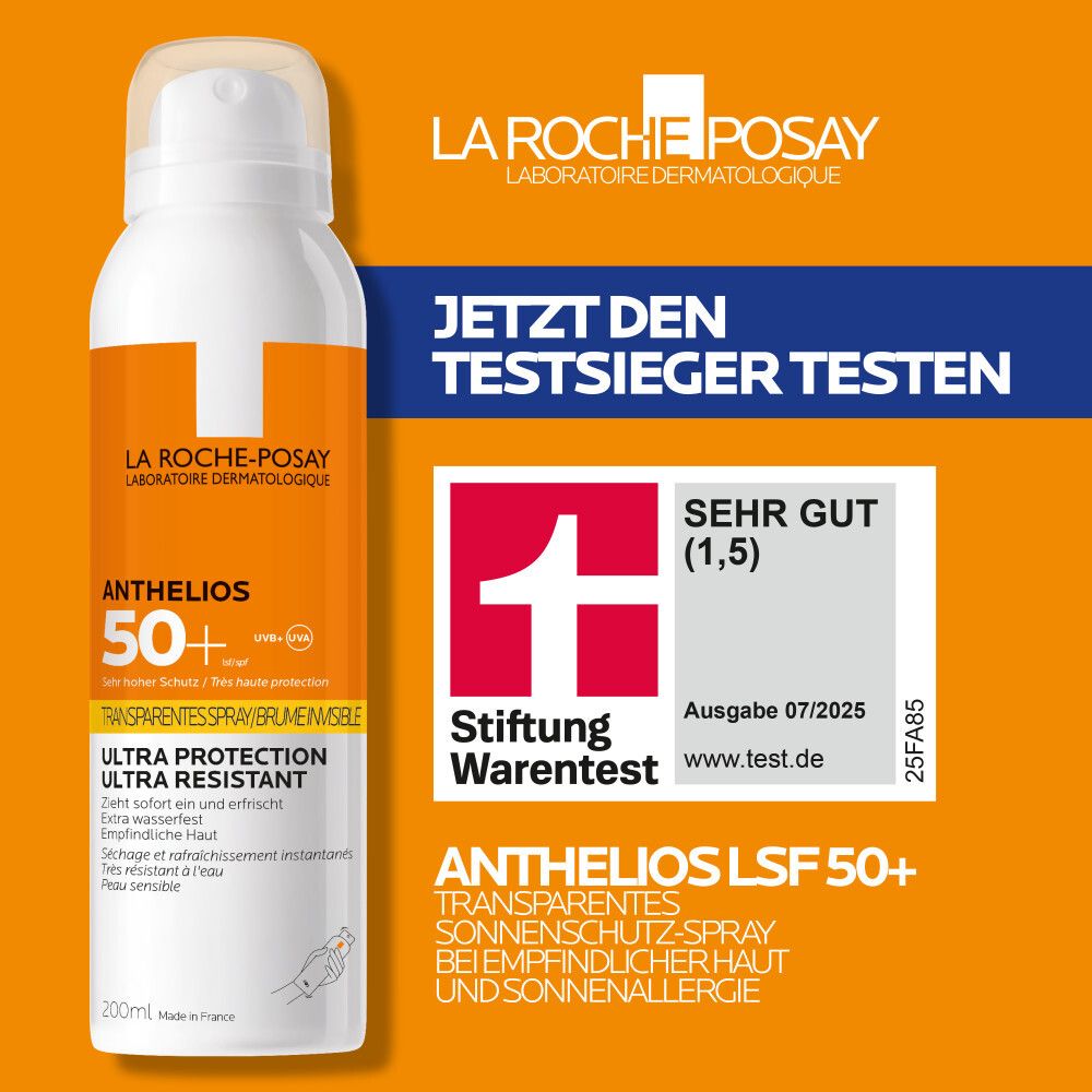 La Roche Posay Anthelios Spray LSF 50+. Testsieger Stiftung Warentest.