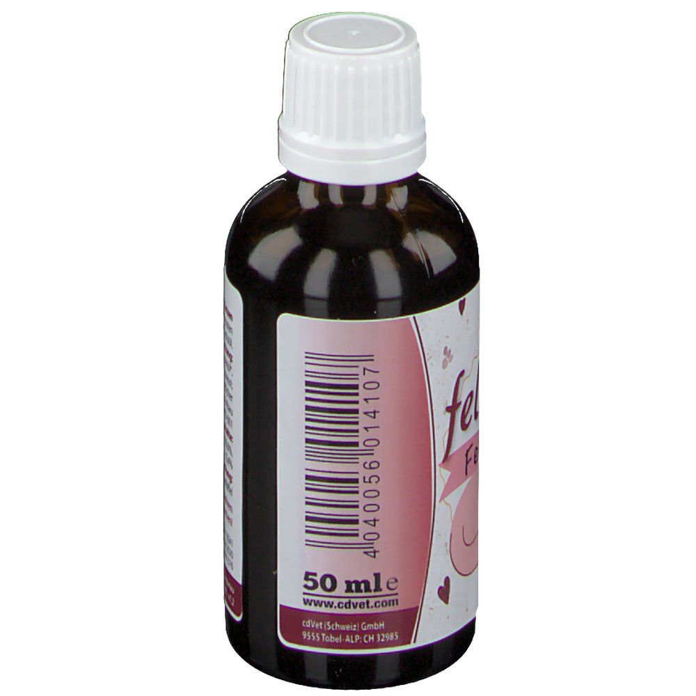 Braune Flasche mit weißem Deckel. Etikett mit Barcode und Text: 50 ml.