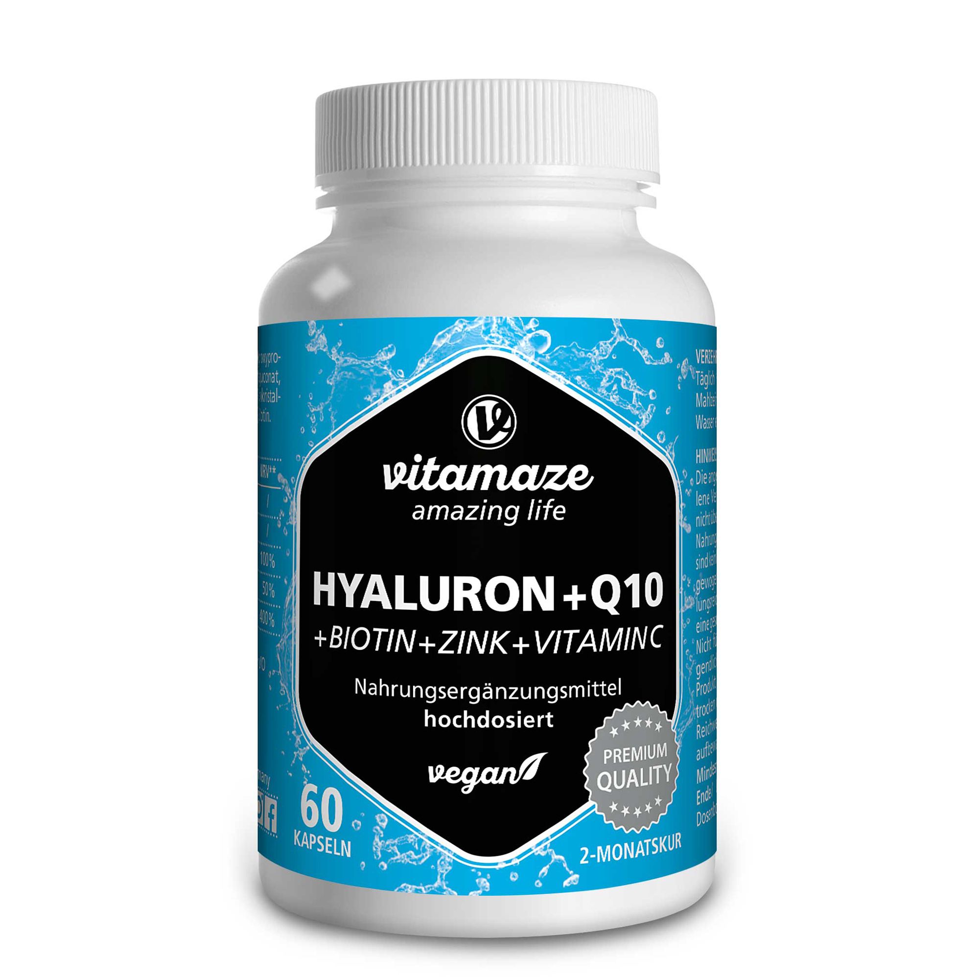 Hyaluronsäure 200 mg hochdosiert + Coenzym Q10 vegan 60 St Kapseln