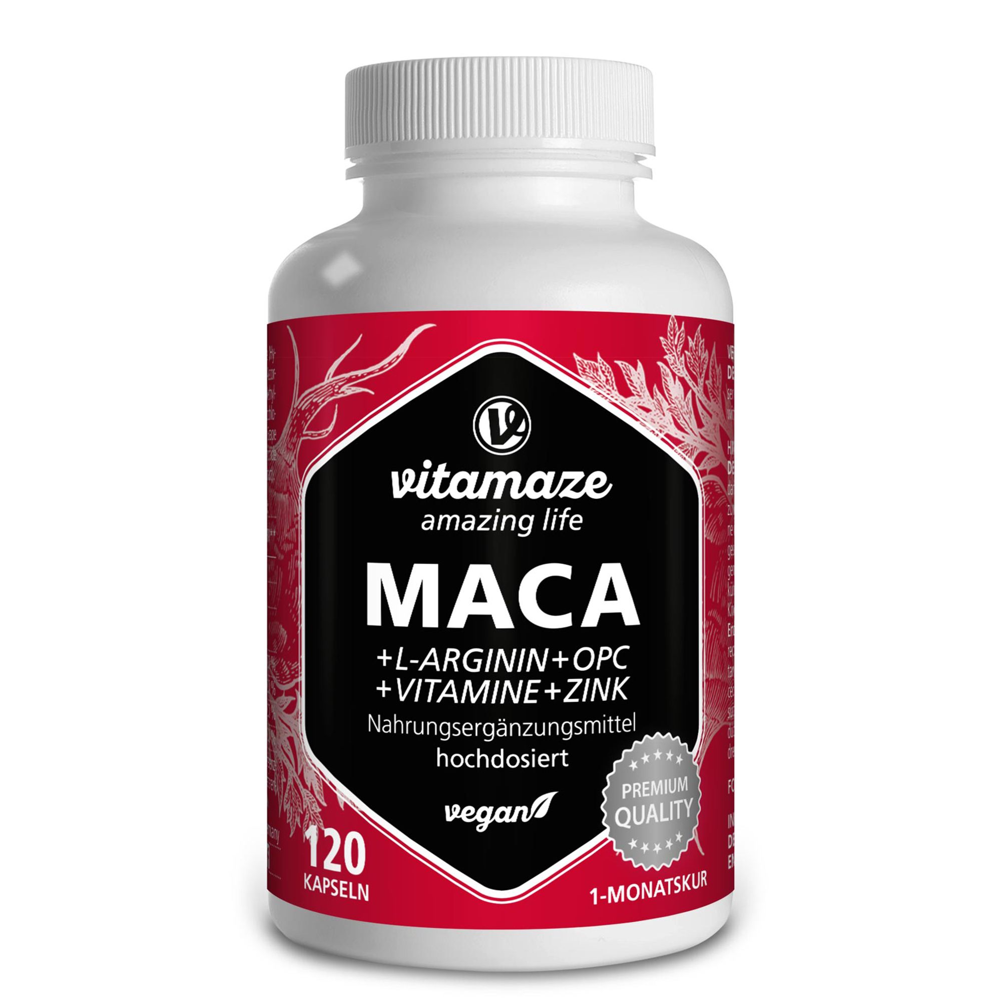 Maca 10:1 Hochdosiert + L-Arginin + OPC + Vitamin vegan 120 St Kapseln