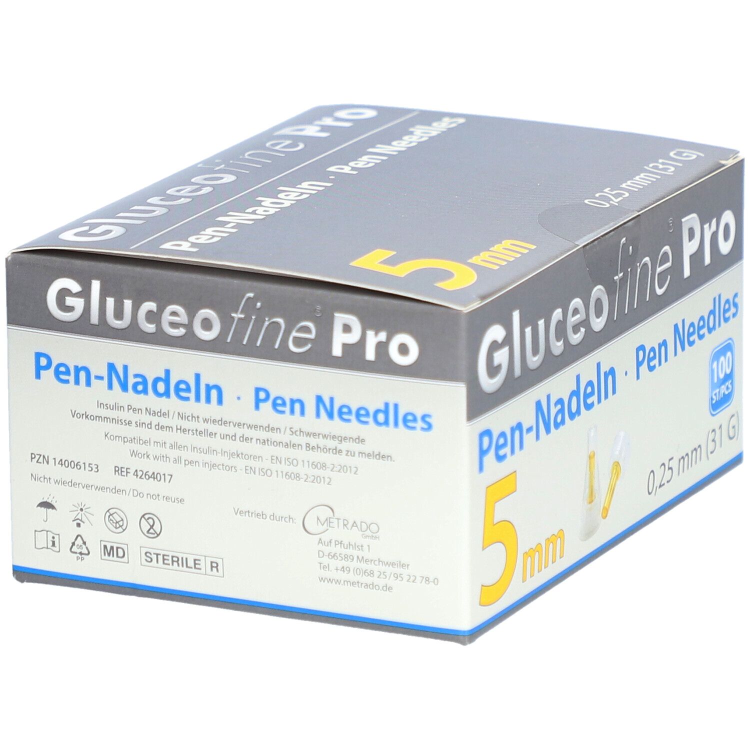 Gluceofine Pro Pen-Nadeln 31 G 0,25x5 mm 100 St Kanüle